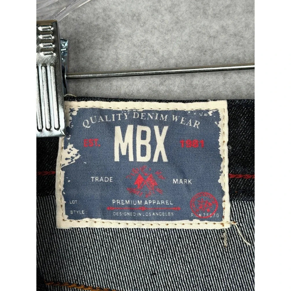 MBX Mens Slim Stretch Jeans W34 L30 Dark Blue Denim 5 Pocket